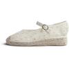 image:imageFeversole Crochet Mesh Hand Stitching Espadrilles Womens Comfort Breathable Ankle Strap Low Heel WedgeBeige Lace Jute Mary Jane