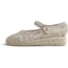 image:imageFeversole Crochet Mesh Hand Stitching Espadrilles Womens Comfort Breathable Ankle Strap Low Heel WedgeDark Beige Crochet Jute Mary Jane