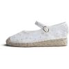 image:imageFeversole Crochet Mesh Hand Stitching Espadrilles Womens Comfort Breathable Ankle Strap Low Heel WedgeWhite Lace Jute Mary Jane