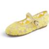 image:imageFEVERSOLE Girls Cute Dress Mary Jane Shoes Soft Lace Breathable Ballet FlatsYellow Lace 1725 Loop Maryjane