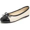 image:imageFEVERSOLE Womens Bow Tie Fashion Dress Slip On Shoes Round Toe Ballet FlatBeige Patent Toe Cap