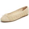 image:imageFEVERSOLE Womens Bow Tie Fashion Dress Slip On Shoes Round Toe Ballet FlatBeige Raffia Toe Cap