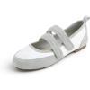 image:imageFEVERSOLE Womens Cushion Padded Mary Jane Sneakers Double Straps Comfort Casual Soft Fabric Sporty BalletsWhite Fabric Mf Two Straps