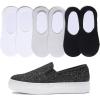 image:imageFEVERSOLE Womens Fashion SlipOn Sneaker Loafers Black Size 8 M US Bound with No Show Socks Women Ankle Low Cut Thin Socks 3 Colors 6 Pairs