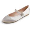 image:imageFEVERSOLE Womens Mary Jane Fashion Round Toe Easy Buckle Slip On FlatsMaryjane Beige Satin