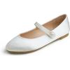 image:imageFEVERSOLE Womens Mary Jane Fashion Round Toe Easy Buckle Slip On FlatsMaryjane White Satin