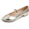 image:imageFEVERSOLE Womens Mary Jane Fashion Round Toe Low Heel Slip On FlatsMaryjane Gold Vegan Flat Heel