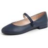 image:imageFEVERSOLE Womens Mary Jane Fashion Round Toe Low Heel Slip On FlatsMaryjane Navy Vegan Flat Heel