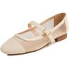 image:imageFEVERSOLE Womens Mary Jane Fashion Square Toe Easy Buckle Low Heel Slip On FlatsSq Maryjane Beige Mesh Stack Heel