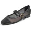 image:imageFEVERSOLE Womens Mary Jane Fashion Square Toe Easy Buckle Low Heel Slip On FlatsSq Maryjane Black Mesh Stack Heel