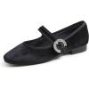 Sq Maryjane Black Velvet Fur Lined Rhinestone Buckle