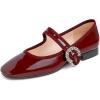 Sq Maryjane Burgundy Patent Vegan Leather Rhinestone Buckle Low Heel