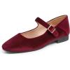 Sq Maryjane Burgundy Red Velvet Stack Heel