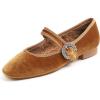 Sq Maryjane Camel Velvet Fur Lined Rhinestone Buckle