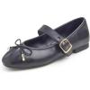 Sq Maryjane Black Vegan Leather Wrinkle Bow Deco