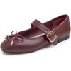 Sq Maryjane Burgundy Vegan Leather Wrinkle Bow Deco