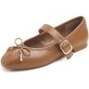 Sq Maryjane Camel Vegan Leather Wrinkle Bow Deco