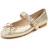 Sq Maryjane Gold Vegan Leather Wrinkle Bow Deco