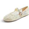 Beige Lace Flower Mary Jane With Round Buckle