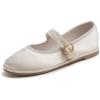 Beige Satin Mary Jane With Round Buckle