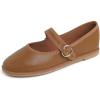 image:imageFEVERSOLE Womens Soft Classic Mary Jane Memory Foam Cushioned Comfort Round Toe Metal Buckle Flats Walking ShoesCamel Vegan Leather Mary Jane With Round Buckle