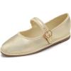 Gold Vegan Leather Mary Jane With Round Buckle