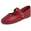 Red Vegan Leather Mary Jane With Round Buckle