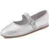 Silver Vegan Leather Mary Jane With Round Buckle