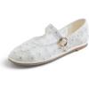White Lace Flower Mary Jane With Round Buckle