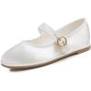 White Satin Mary Jane With Round Buckle