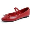 Red Vegan Leather Mary Jane With Canvas Lining