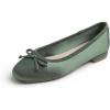 image:imageFEVERSOLE Womens Square Toe Low Heel Flats Silky Soft Elegant Shiny Dress Pump ShoesOlive Satin