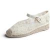 image:imageFeversole Crochet Mesh Hand Stitching Espadrilles Womens Comfort Breathable Ankle Strap Low Heel WedgeBeige Lace Jute Mary Jane