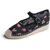 image:imageFeversole Crochet Mesh Hand Stitching Espadrilles Womens Comfort Breathable Ankle Strap Low Heel WedgeBlack Embroidery Jute Mary Jane