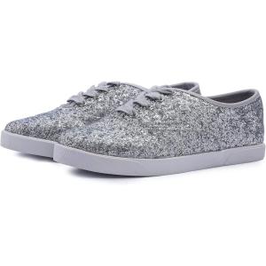 image:imageBreeze NOUTHERLY Womens Fashion Sparkle Sneakers Party Bling Casual Flats Embellished ShoesSilver Glitter Laceup Plimsolls