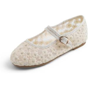 image:imageFEVERSOLE Girls Cute Dress Mary Jane Shoes Soft Lace Breathable Ballet FlatsBeige Lace 1825 Loop Maryjane