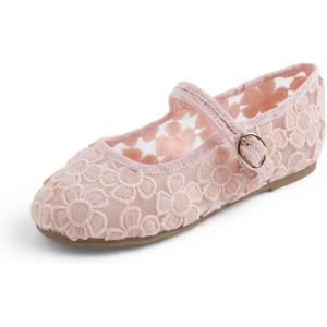 image:imageFEVERSOLE Girls Cute Dress Mary Jane Shoes Soft Lace Breathable Ballet FlatsPink Lace 1725 Loop Maryjane