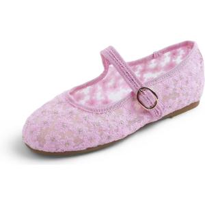 image:imageFEVERSOLE Girls Cute Dress Mary Jane Shoes Soft Lace Breathable Ballet FlatsPink Lace 1825 Loop Maryjane