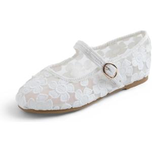image:imageFEVERSOLE Girls Cute Dress Mary Jane Shoes Soft Lace Breathable Ballet FlatsWhite Lace 1725 Loop Maryjane