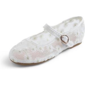 image:imageFEVERSOLE Girls Cute Dress Mary Jane Shoes Soft Lace Breathable Ballet FlatsWhite Lace 1925 Loop Maryjane