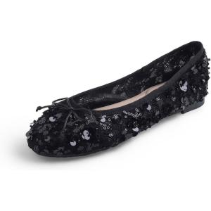 image:imageFEVERSOLE Round Toe Lace Ballet Crochet Flats Womens Comfy Breathable ShoesBlack Sequin Beads Lace