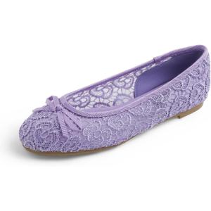 image:imageFEVERSOLE Round Toe Lace Ballet Crochet Flats Womens Comfy Breathable ShoesLilac Lace