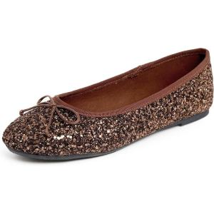 image:imageFEVERSOLE Womens Bling Soft Cushioned Comfort Flats Sparkle Party BalletsGlitter Bronze