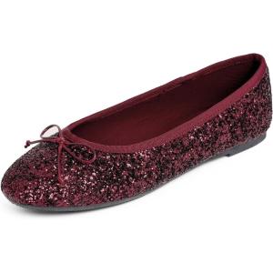 image:imageFEVERSOLE Womens Bling Soft Cushioned Comfort Flats Sparkle Party BalletsGlitter Burgundy