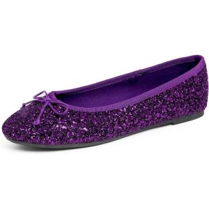 image:imageFEVERSOLE Womens Bling Soft Cushioned Comfort Flats Sparkle Party BalletsGlitter Purple