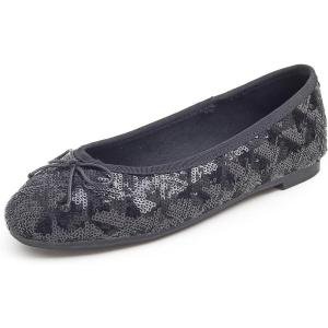 image:imageFEVERSOLE Womens Bling Soft Cushioned Comfort Flats Sparkle Party BalletsSequin Diamond Black