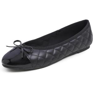 image:imageFEVERSOLE Womens Bow Tie Fashion Dress Slip On Shoes Round Toe Ballet FlatBlack Quilted Patent Toe Cap