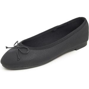 image:imageFEVERSOLE Womens Bow Tie Fashion Dress Slip On Shoes Round Toe Ballet FlatBlack Texture Vegan Leather