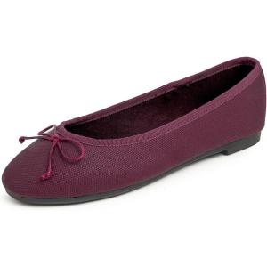 image:imageFEVERSOLE Womens Bow Tie Fashion Dress Slip On Shoes Round Toe Ballet FlatBurgundy Texture Vegan Leather
