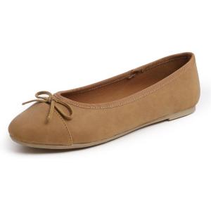 image:imageFEVERSOLE Womens Bow Tie Fashion Dress Slip On Shoes Round Toe Ballet FlatCamel Nubuck Toe Cap
